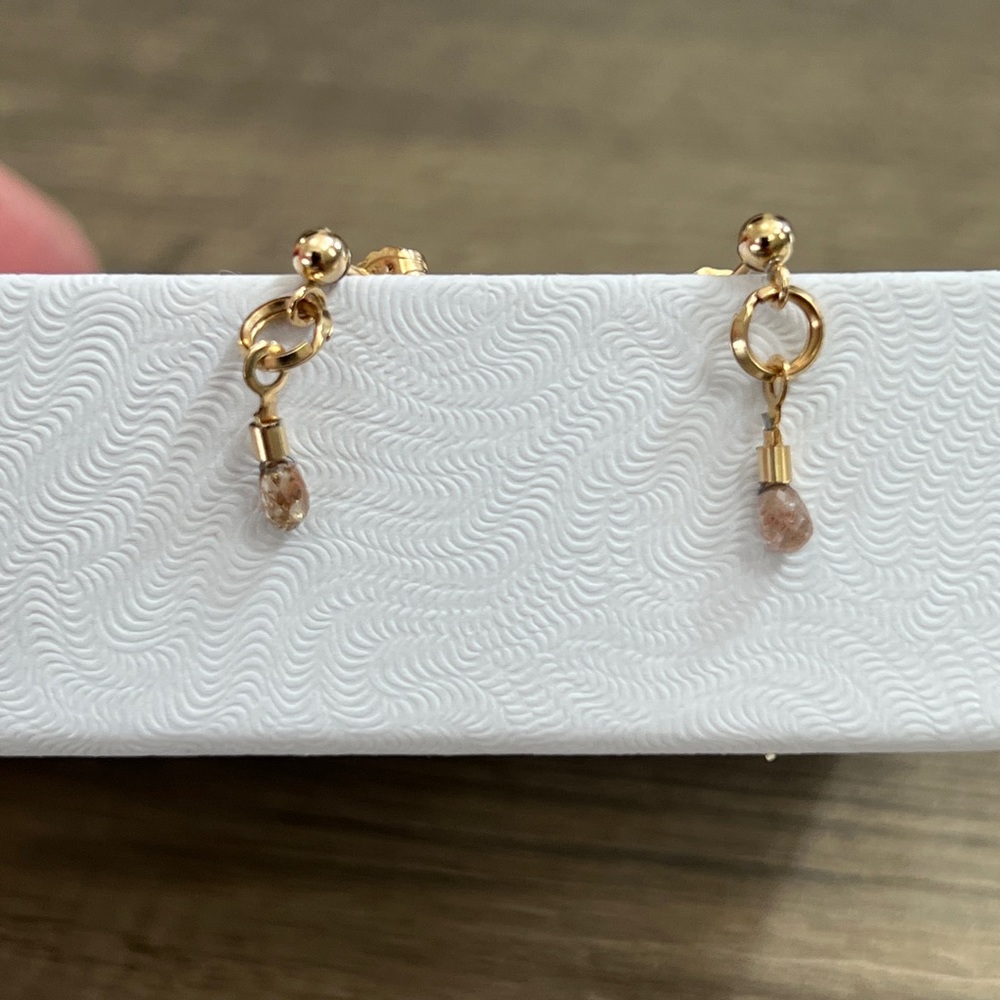 Natural 14kt yellow gold handmade pink diamond briolette earrings